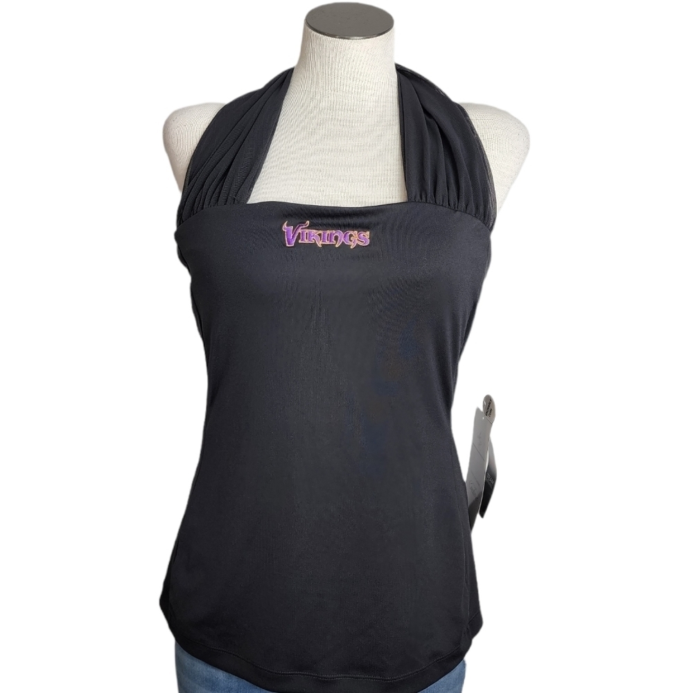 NFL Couture Minnesota Vikings Black High Neck Halter Sheer Women's Top Sz L NWT